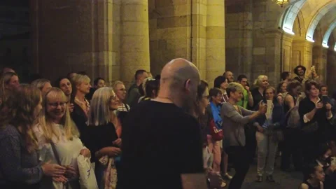 Santiago de Compostela, Spain - Jun 19, 2022: Street musicians Stock Footage 201100657