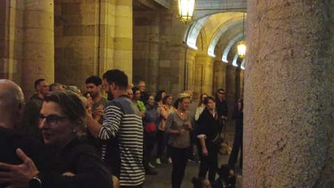 Santiago de Compostela, Spain - Jun 19, 2022: Street musicians Stock Footage 201100898