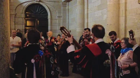 Santiago de Compostela, Spain - Jun 19, 2022: Street musicians Stock-Footage 201366779