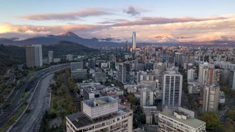 Santiago Hyperlapse: Ascending Drone View East Towards Andes Mountains Stock Footage 311007011