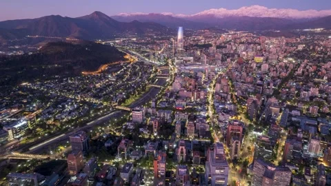 Santiago Night Hyperlapse: Lateral Drone View of Illuminated Cityscape Stock Footage 311071872