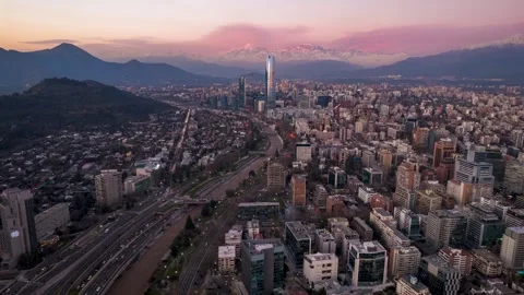 Santiago Sunset Hyperlapse: Forward Drone View with Andes at Dusk Stock Footage 311071857