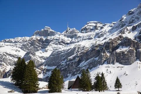 Santis mountain with transmission tower Stock Photos