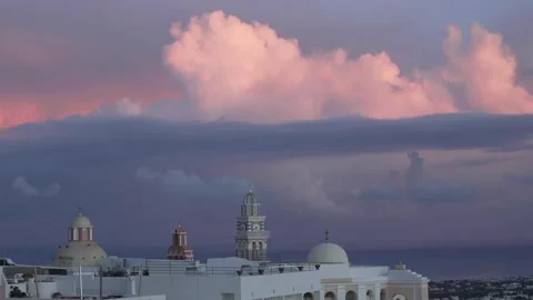 Santorini Architecture Under Dramatic Sunset Sky. Stock Footage 327773985
