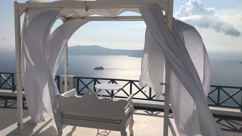 Santorini Balcony Looking To Sea Stock Footage
