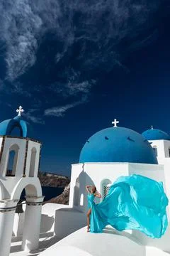 Santorini blue domes Stock Photos
