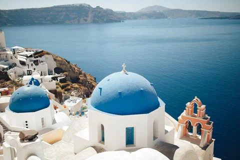 Santorini blue domes Stock Photos