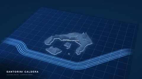 Santorini Caldera 3D terrain relief map as an engineering blueprint Stock Footage 344557205