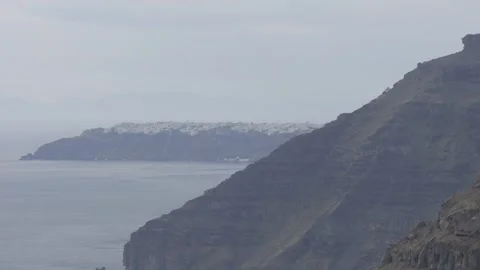 Santorini Caldera Cliffs Overlooking Aegean Sea In Fira Greece Stock Footage 341329769