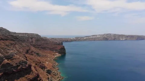Santorini Caldera View with Volcanic Cliffs and Aegean Sea Stock Footage 312124672