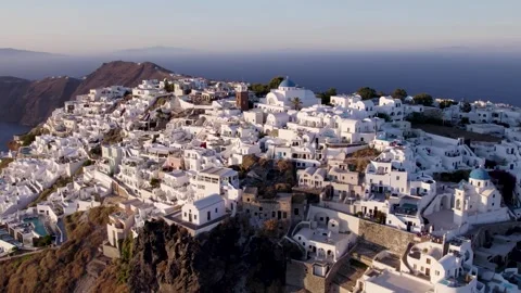 Santorini Cliffside City – Forward Orbit Aerial of Iconic White Houses Stock Footage 322924486