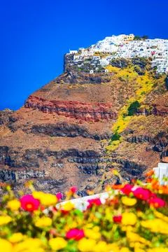 Santorini, Greece. Charming view Oia village on Thira island, Cyclades arch.. Stock Photos