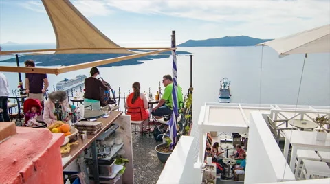 Santorini Greece Dramatic Restaurant View Video stock 67591581