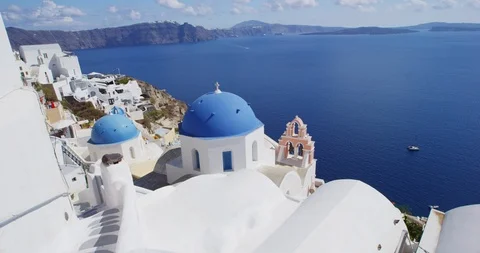 Santorini Oia Blue Dome church Caldera Travel At Famous Travel Destination Stock Footage 86316275