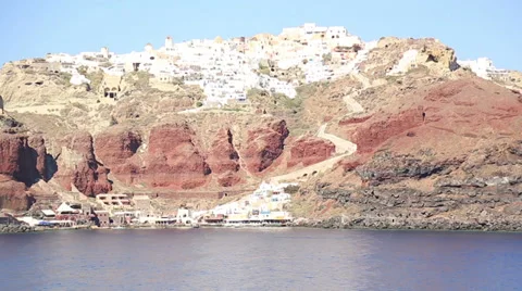 Santorini viewed from a passing by ship HD 1080i Stock Footage 34868127
