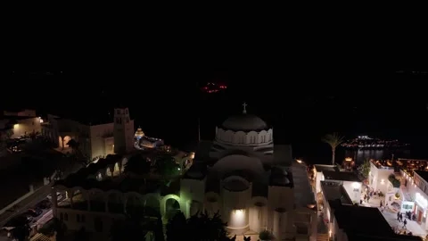 Santorini Volcano Explosion: Fireworks Recreating Lava over Nea Kameni at Night. Stock Footage 333530567