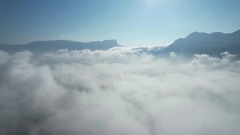Sanxia Summit Sea Of Clouds Rolling Over Mountain Ridges Aerial Stock Footage 320523824