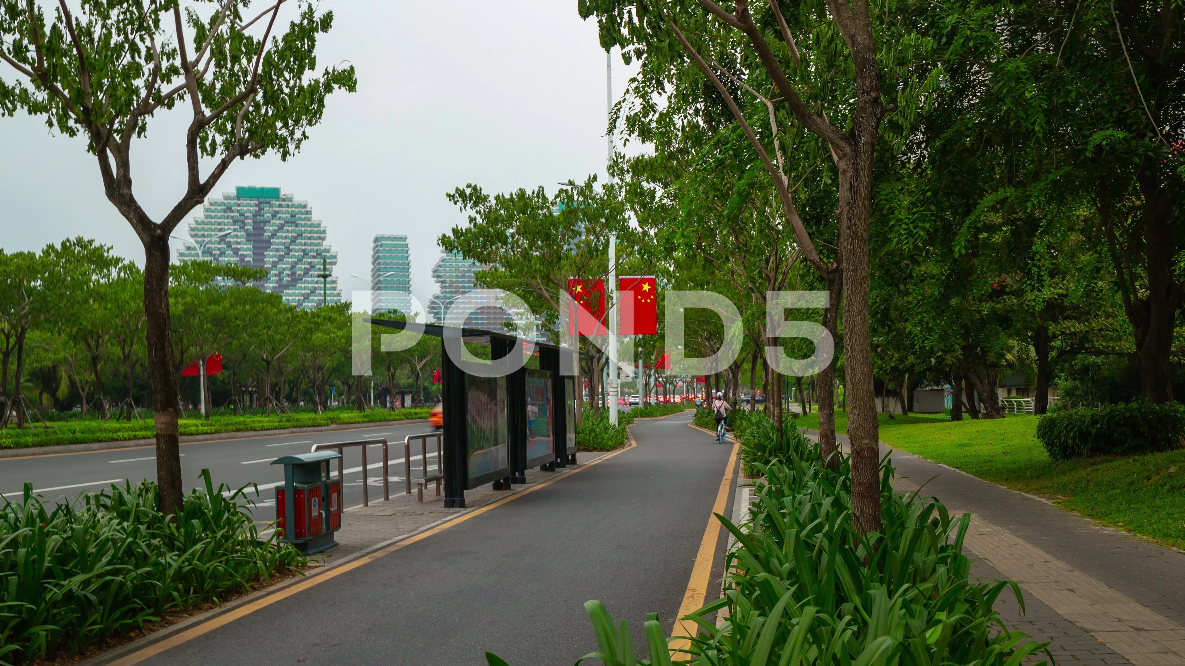 sanya traffic street sidewalk bus station panorama 4k timelapse hainan china