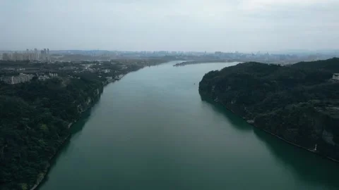 Sanyou Cave Scenic Area Cliffs And River Yichang 4K Aerial Stock Footage 320853927