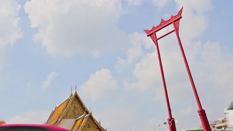 Sao Chingcha Red Arch Structure Vehicles Passing In Front And Ornate Roof Stock Footage 338204066