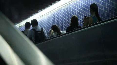 São Paulo metro with a large flow of people at the entrance to the Trianon MASP Stock Footage 158404904