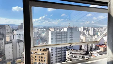 São Paulo Skyline Viewed Through Hotel Window on a Sunny Day, Brazil Video stock 335834251