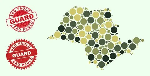 Sao Paulo State Map Collage with Camo Military Round Elements with Distress Stock Illustration