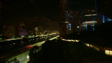 São Paulo Timelapse  Skyline at Marginal Pinheiros Traffic by Night Stock Footage
