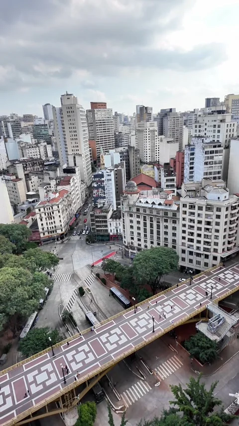 Sao Paulo Viaduto do Cha Bridge Aerial Urban Traffic - Brazil Stock Footage Video stock 336682290
