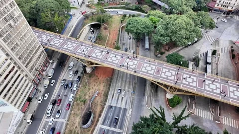Sao Paulo Viaduto do Cha Bridge Aerial Urban Traffic - Brazil Stock Footage Stock Footage 336682334