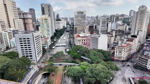 Sao Paulo Viaduto do Cha Bridge Aerial Urban Traffic - Brazil Stock Footage Video stock 336682345
