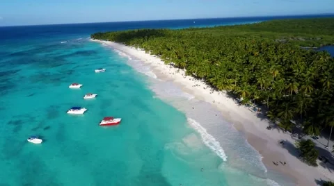Saona Island Aerial view descending to it Stock Footage 59555570