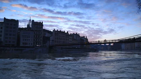 Saone at dusk in Lyon Stock Footage 134127923