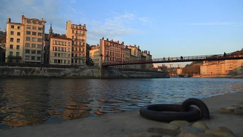 Saone river in Lyon Stock Footage 132212430