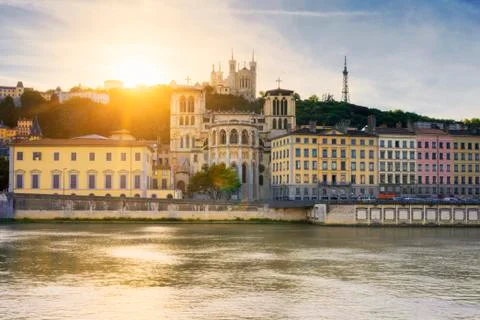 Saone river at sunset Foto stock