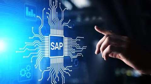 SAP - Business process automation software. ERP enterprise resources planning Stock Photos