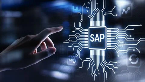 SAP - Business process automation software. ERP enterprise resources planning Stock Photos