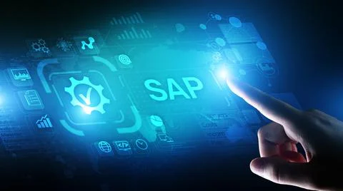SAP - Business process automation software. ERP enterprise resources planning Stock Photos