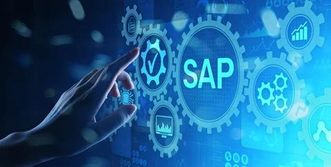 SAP - Business process automation software. ERP enterprise resources planning Stock Photos