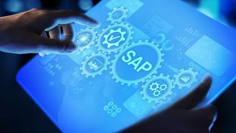 SAP - Business process automation software. ERP enterprise resources planning 스톡 사진