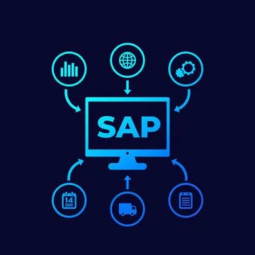 SAP, business software vector icons on dark Stock Illustration
