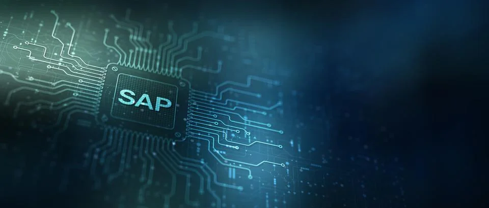 SAP Integration Concept with Data Flow and Business Solutions, Visualized Thr Stock Illustration