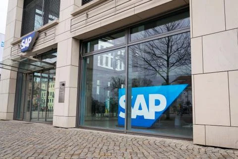 SAP multinational software corporation logo on headquarters building Фото