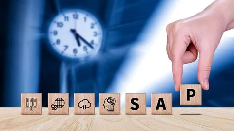 SAP system concept, SAP System Application Products, Wooden blocks with SAP.. Foto stock
