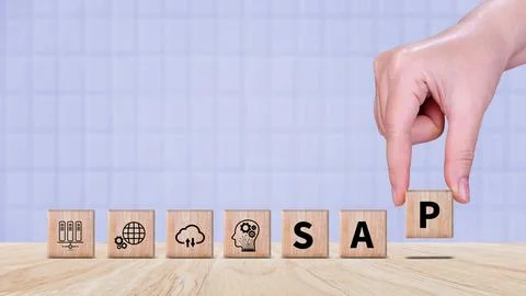 SAP system concept, SAP System Application Products, Wooden blocks with SAP.. Stock Photos