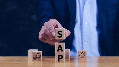 SAP system concept, SAP System Application Products, Wooden blocks with SAP.. 写真素材