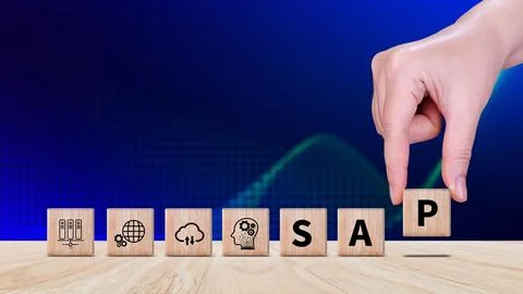 SAP system concept, SAP System Application Products, Wooden blocks with SAP.. Foto stock
