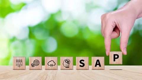 SAP system concept, SAP System Application Products, Wooden blocks with SAP.. Stock Photos