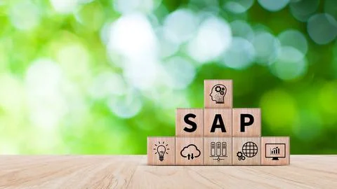 SAP system concept, SAP System Application Products, Wooden blocks with SAP.. Stock Photos