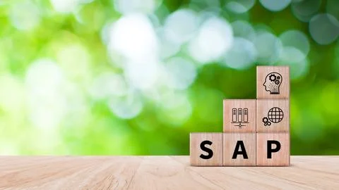 SAP system concept, SAP System Application Products, Wooden blocks with SAP.. Foto stock